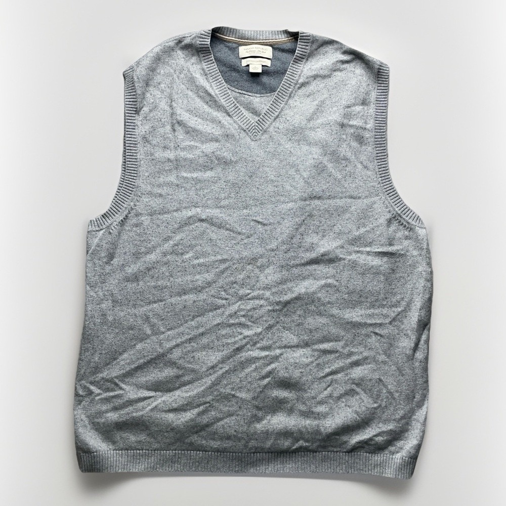 Banana Republic Mens L Gray V-Neck Vest Cotton Cashmere Knit Pullover Preppy Y2K
